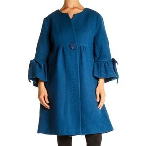 Anthropologie Tabitha Blue Wool Blend Swing Coat Ruffle Sleeves Size 4
